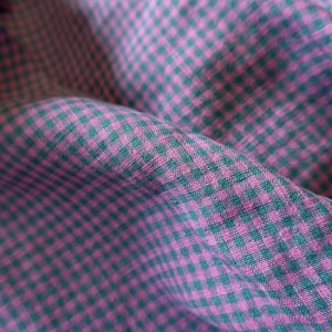 Washed Yarn dyed Linen gingham - Blue Lilac