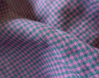 Washed Yarn dyed Linen gingham - Blue Lilac
