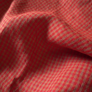 Washed Yarn dyed Linen gingham - Fire red