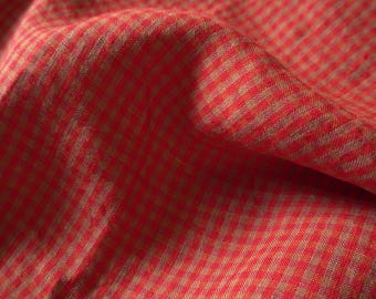 Washed Yarn dyed Linen gingham - Fire red