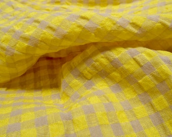 Yarn dyed Linen crinkled gingham – Yellow | PRICED PER METER