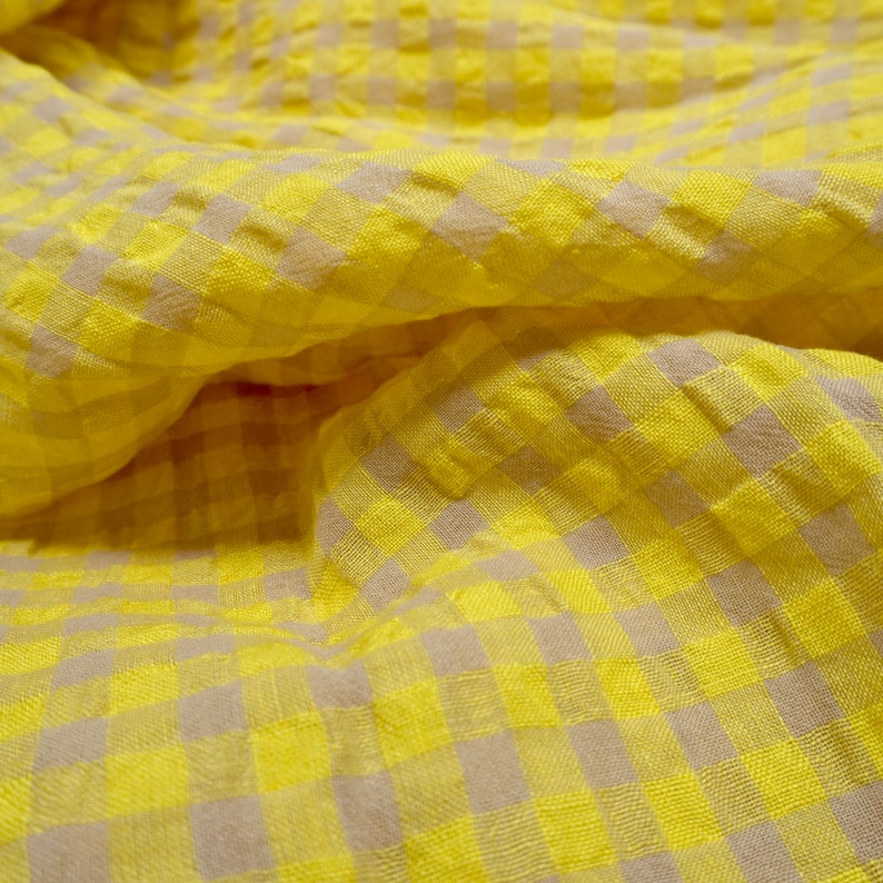 Yarn dyed Linen crinkled gingham Yellow PRICED PER METER image 1
