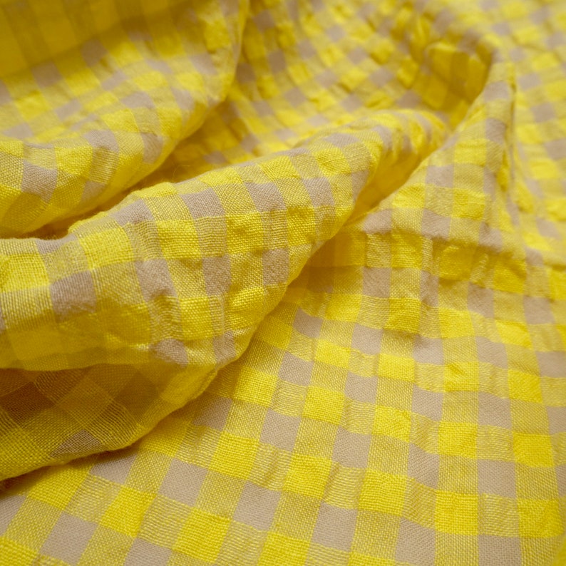 Yarn dyed Linen crinkled gingham Yellow PRICED PER METER image 6