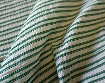 Classic Green Stripe Cotton Seersucker - Lightweight Summer Fabric