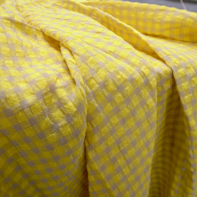 Yarn dyed Linen crinkled gingham Yellow PRICED PER METER image 4