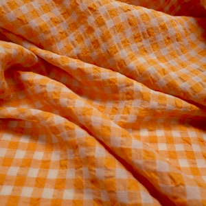 Yarn dyed Linen crinkled gingham – Orange | PRICED PER METER