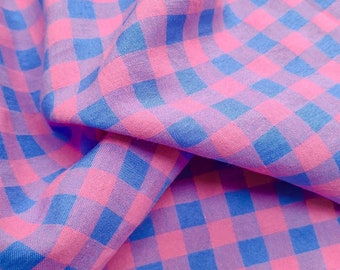 Yarn Died 3-Color Cotton Gingham Bubble - Vivid Pink and Blue | PRICED PER METER