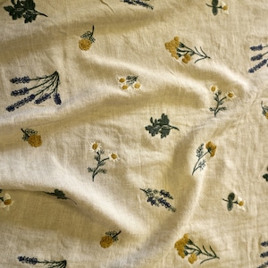 Botanical floral embroidery linen viscose