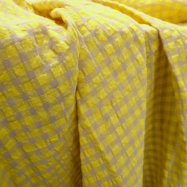 Yarn dyed Linen crinkled gingham Yellow PRICED PER METER image 3