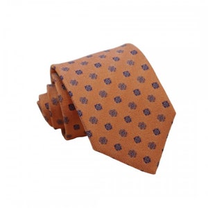 Silk Necktie Light Orange/Blue Color Motif 8cm