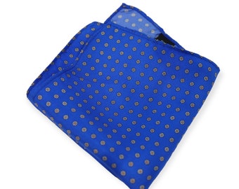 Silk Pocket Square with royal blue/white design