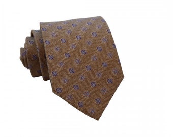 Silk Necktie Light Brown/Blue Color Motif 8cm