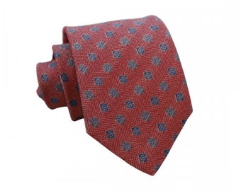 Silk Necktie Light Red/Blue Color Motif 8cm