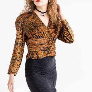 Vintage Velvet Top -  Leopard Print Blouse - Animalistic Look