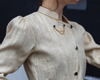 Vintage gold lurex blouse. Evening party blouse jacket. Asymmetry button up blouse women. Vintage clothing, cyberpunk jacket