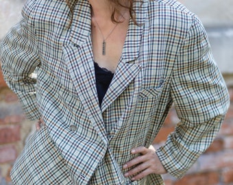 Vintage Oversize Plaid Jacket Blazer. Unisex Outerwear for a Unique and Trendy Look