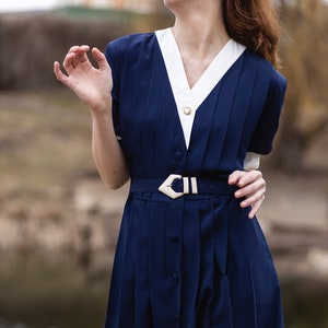 Elegant French Vintage Navy Blue Dress - Classic Sailor Style Old Money  Aesthetic - Etsy