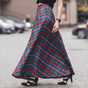 Vintage Tartan Maxi Skirt. A Line Skirt Red Skirt Maxi Long