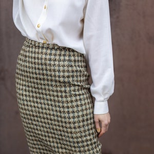 Laura Ashley Vintage Wool Skirt Elegant Houndstooth Pencil Skirt image 2