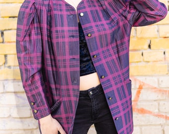 Purple Power – Vintage Wollblazer mit Karomuster und Puffärmeln