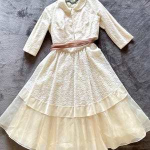 Ivory White Lace Dress - Vintage Dress & Bolero - Dreamy Wedding or Prom Ensemble