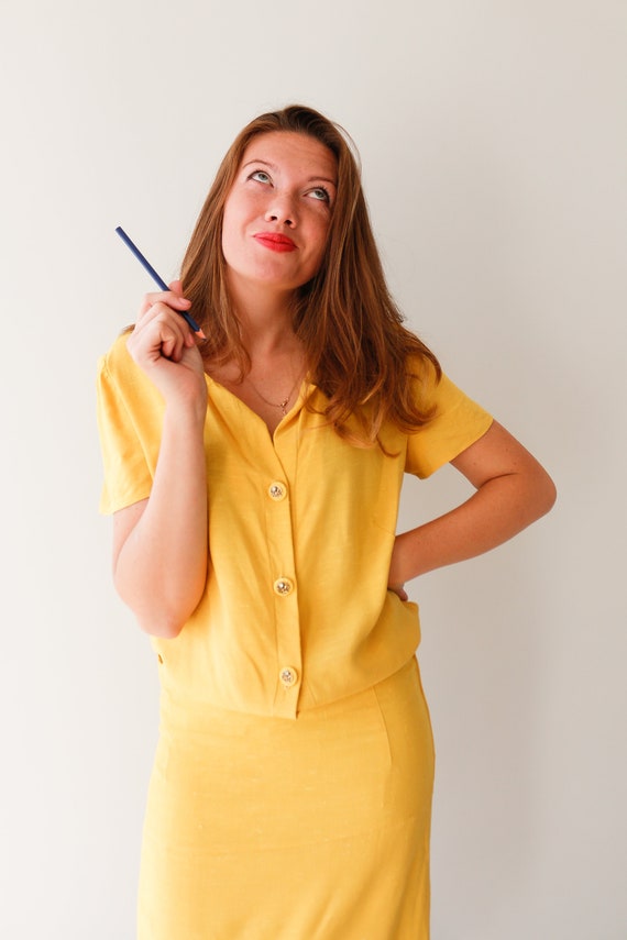 Vintage blouse skirt Woman's skirt suit Yellow blo