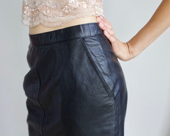 Vintage leather skirt Pencil skirt Black leather s