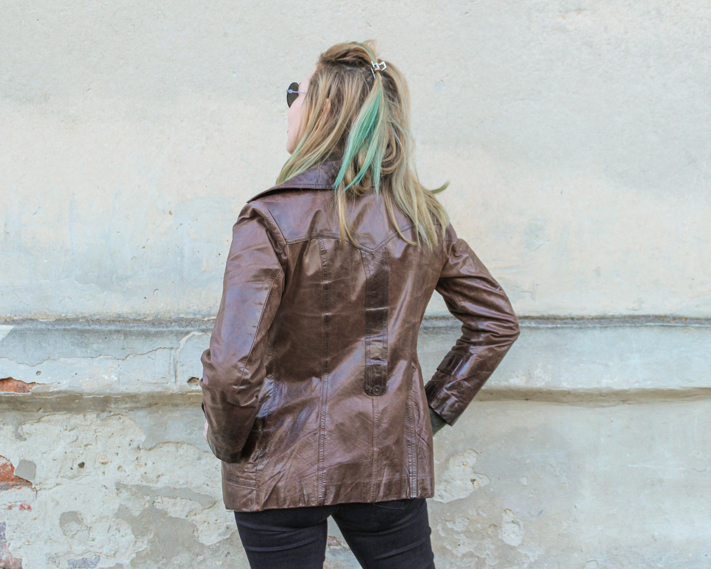 Vintage leather jacket Brown patina jacket Leather blazer Etsy