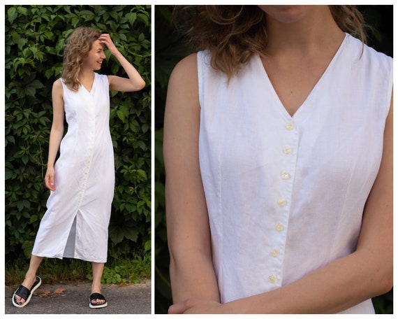 Vintage shirt dress Linen dress White linen dress