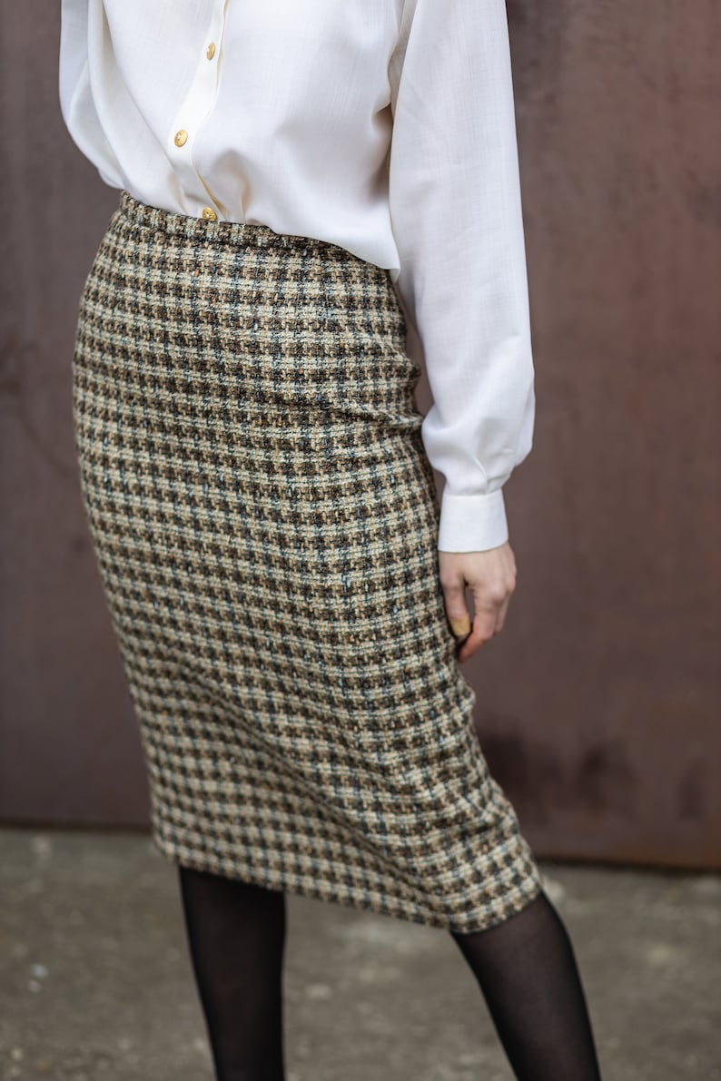 Laura Ashley Vintage Wool Skirt Elegant Houndstooth Pencil Skirt image 2