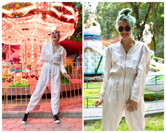 Vintage silk overall jumpsuit Woman's disco silk