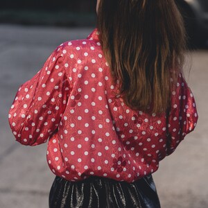 Vintage Feminine Vintage Pink Polka Pot Blouse Romantic Puff Sleeve Top image 6