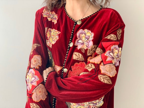 Vintage velvet jacket Vintage bomber jacket Red ve