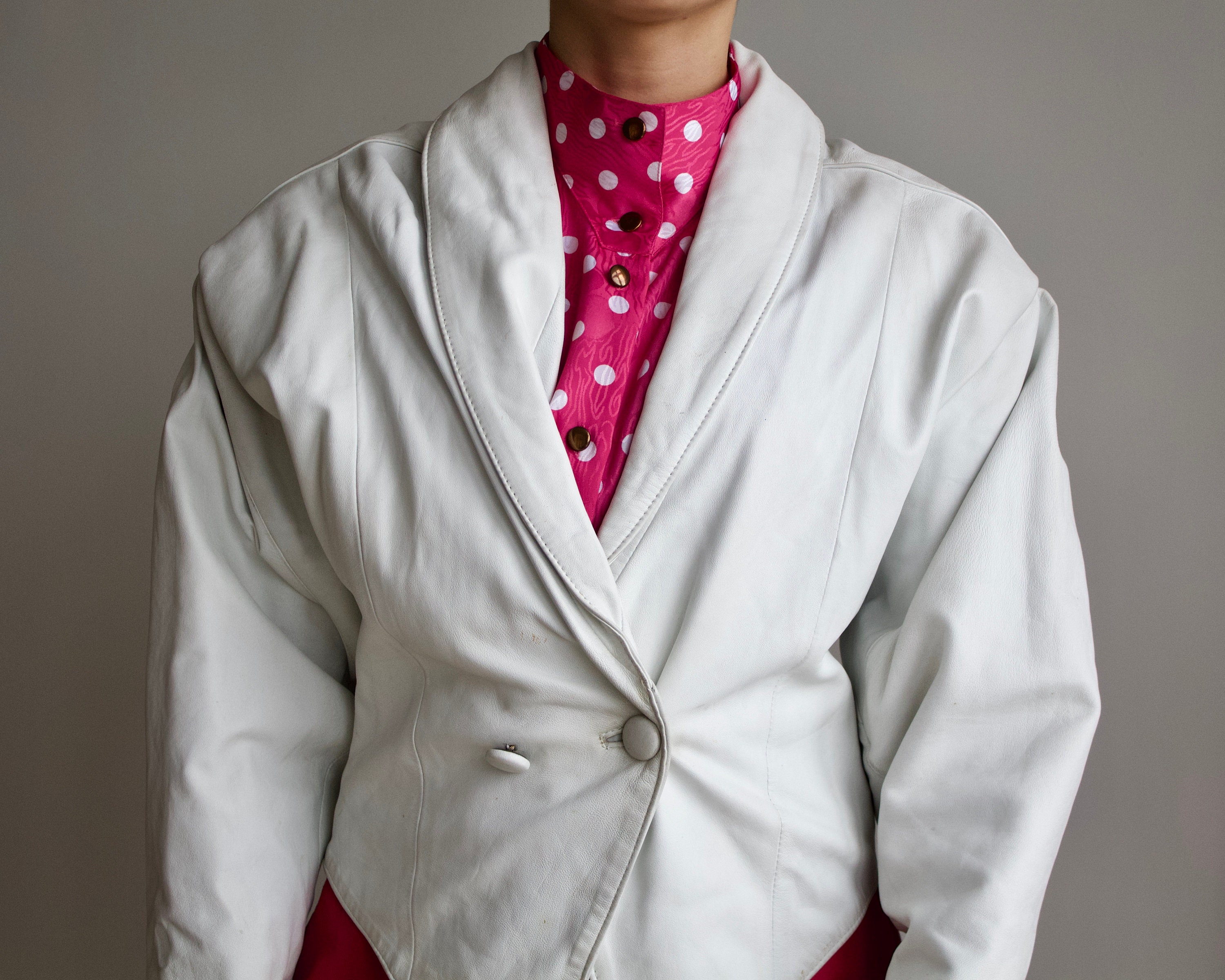 Amazing white leather jacket / Vintage leather jacket / short Etsy