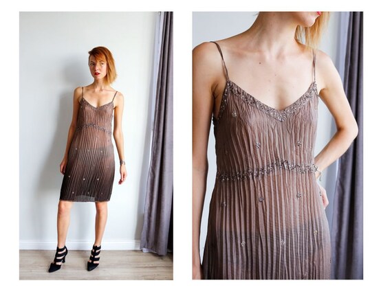 Vintage dress Silk dress Ombre dress Silk beaded d