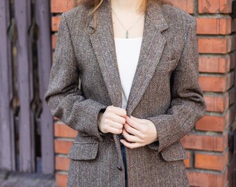 Veste vintage en tweed de laine marron pour femmes triée sur le volet - Une pièce de mode intemporelle