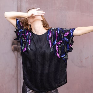 Vintage silk blouse Full sequin. Vintage party, evening blouse top sequined image 6