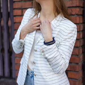 Chic Women's Vintage Jacket White Stripes in Luxurious Cotton and Silk image 4