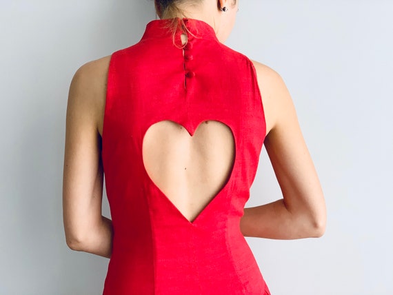 Vintage red dress A-line dress Linen cotton dress