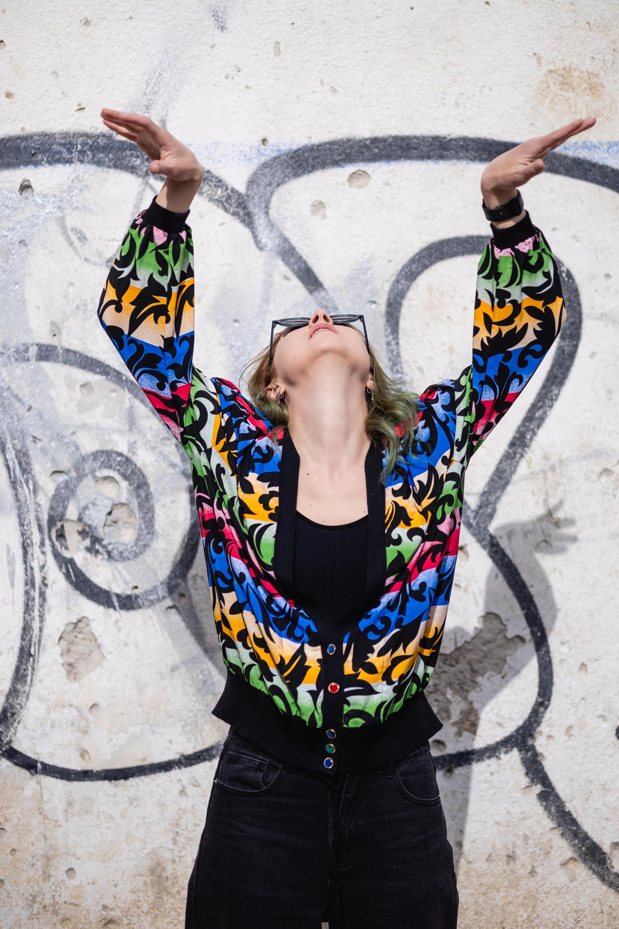 Vintage Bomber Jacket - Colorful 80s Jacket With Vibrant Baroque