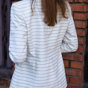 Chic Women's Vintage Jacket White Stripes in Luxurious Cotton and Silk image 6