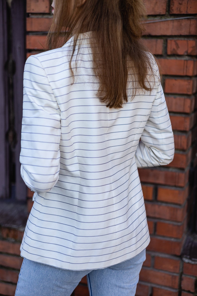 Chic Women's Vintage Jacket White Stripes in Luxurious Cotton and Silk image 6