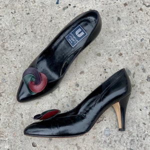 Ungaro Vintage Black Pump Shoes Chic Low Heel Leather Heels image 6
