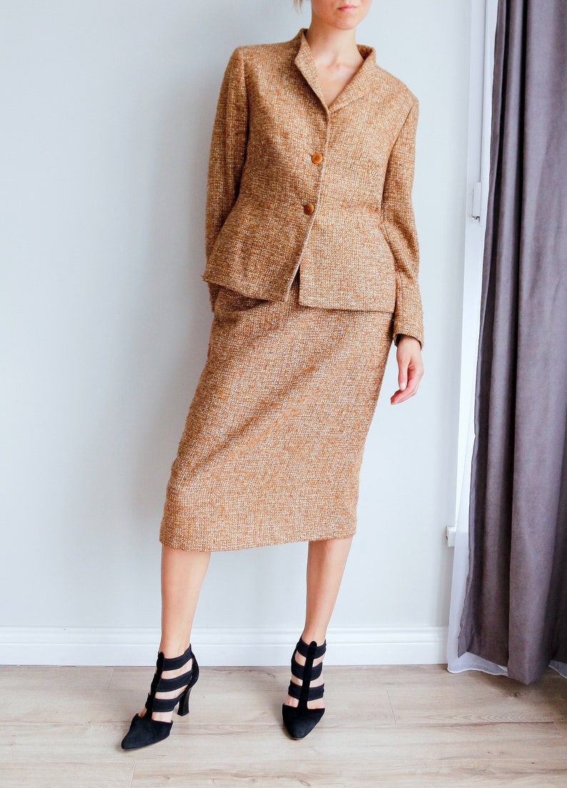 Vintage women's tweed skirt suit / Woolen skirt set / Etsy