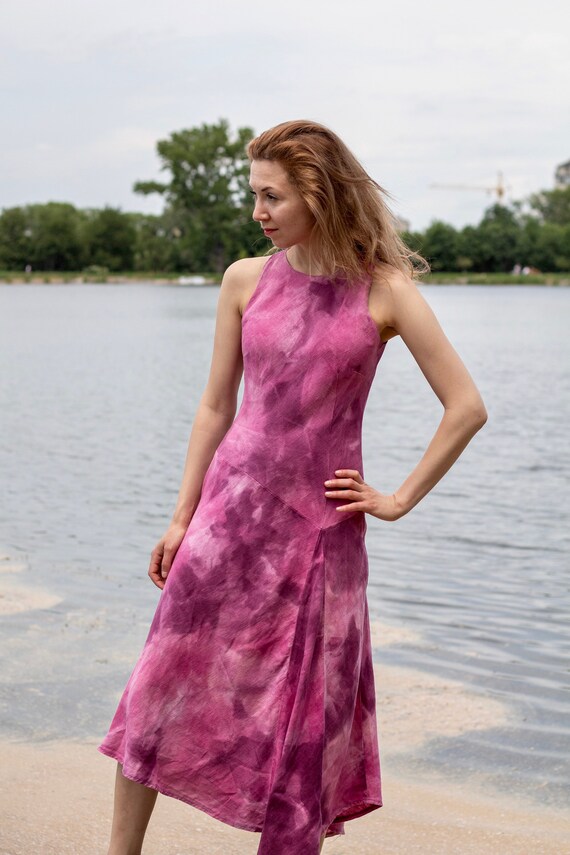 Vintage dress Pink linen dress Summer dress Evenin