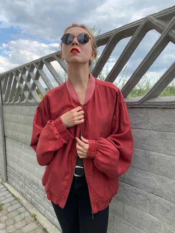 Vintage silk bomber jacket Oversize unisex bomber
