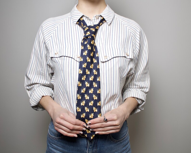 Vintage necktie Silk tie Fun patterned tie cows necktie