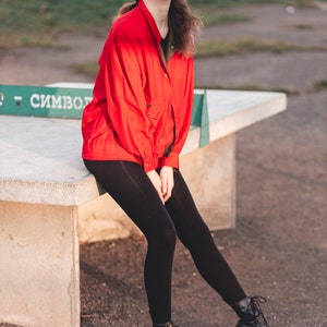 Vintage silk bomber jacket. Oversize unisex bomber jacket. Red bomber jacket women. 80s clothing, 90s grunge clothing image 5