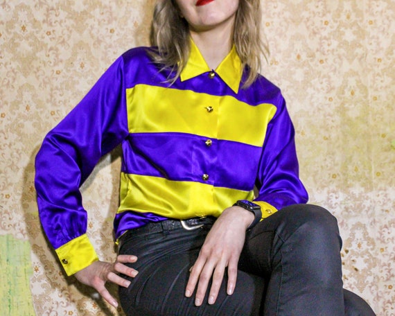 Vintage blouse ESCADA Silk striped color block yel