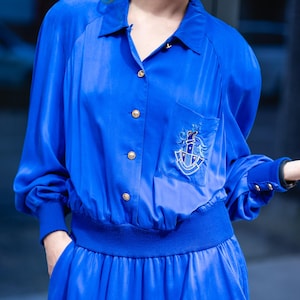 80s Royal Blue Silk Dress - Janina Schreck Vintage Power Glam